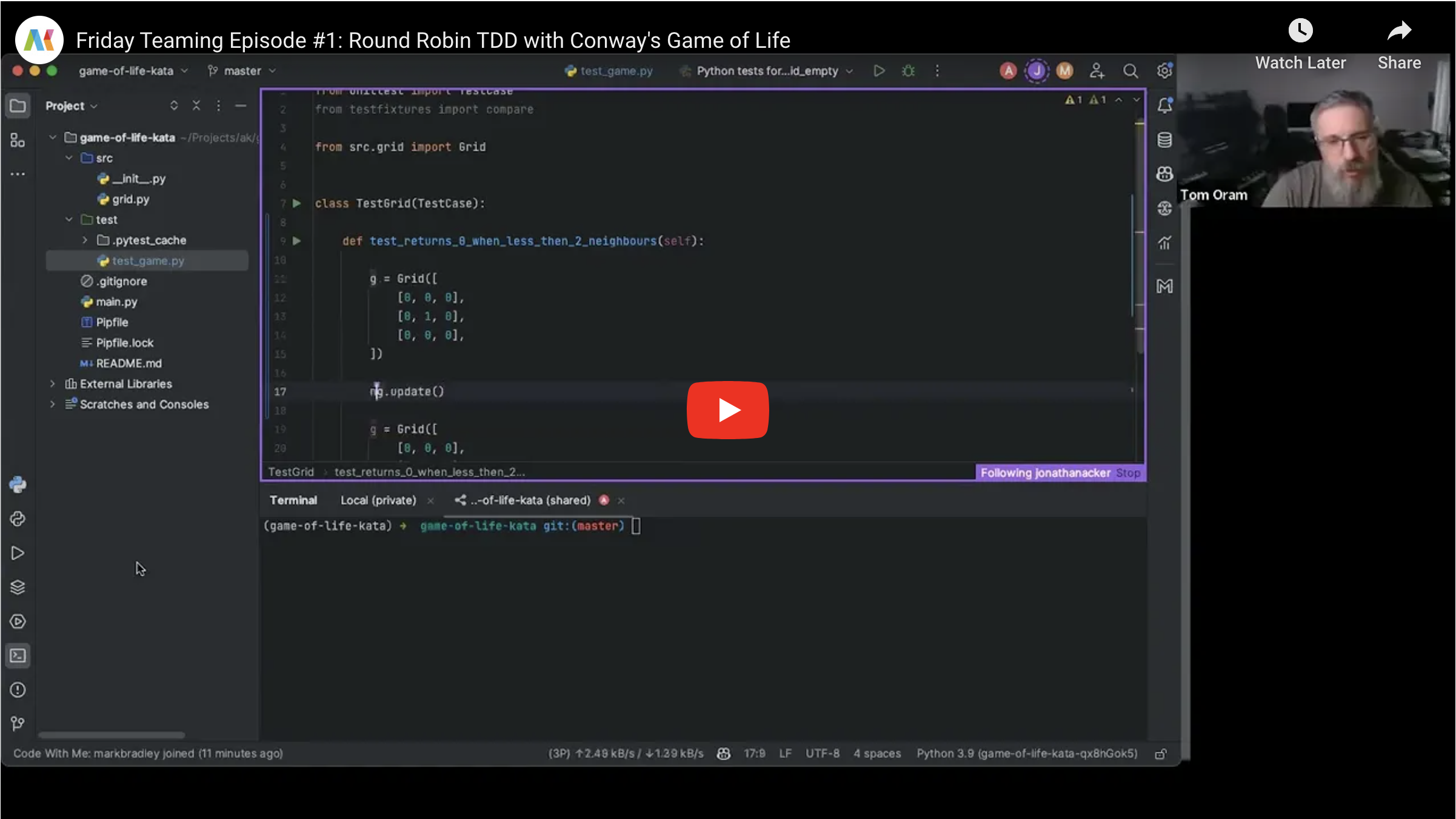 Episode #1: Round Robin TDD with Conway's Game of Life